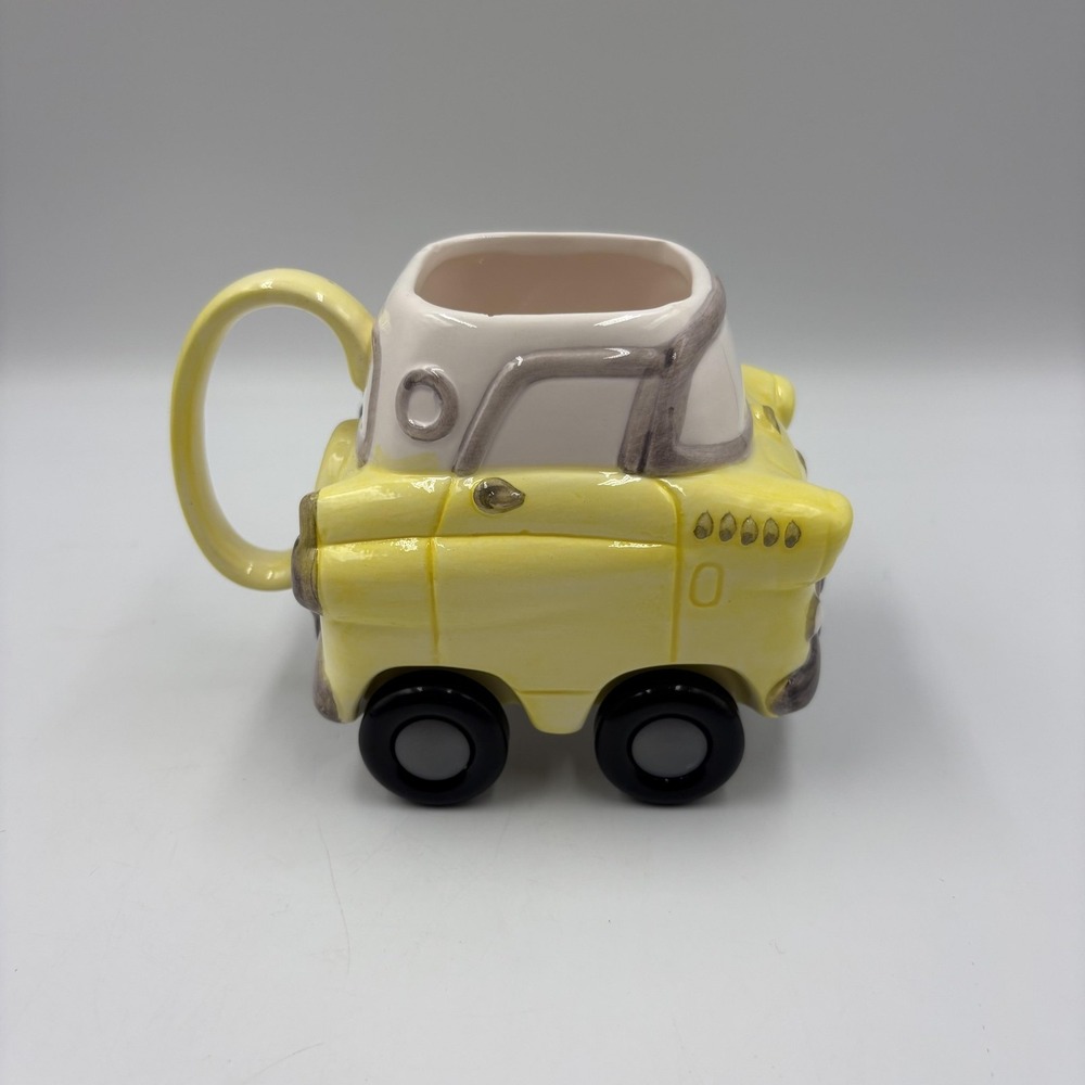 Yellow Car Coffee Mug Ceramic Novelty Vehicle Cup Rolling Wheels 3D Cartoon